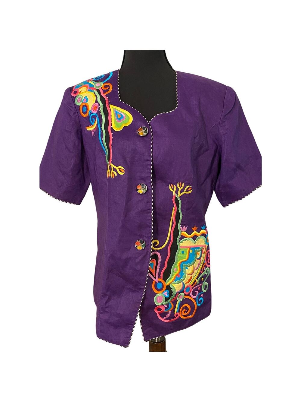 Vintage Belldini Purple Linen Wearable Art Embroidered Jacket (6) Retro Eclectic